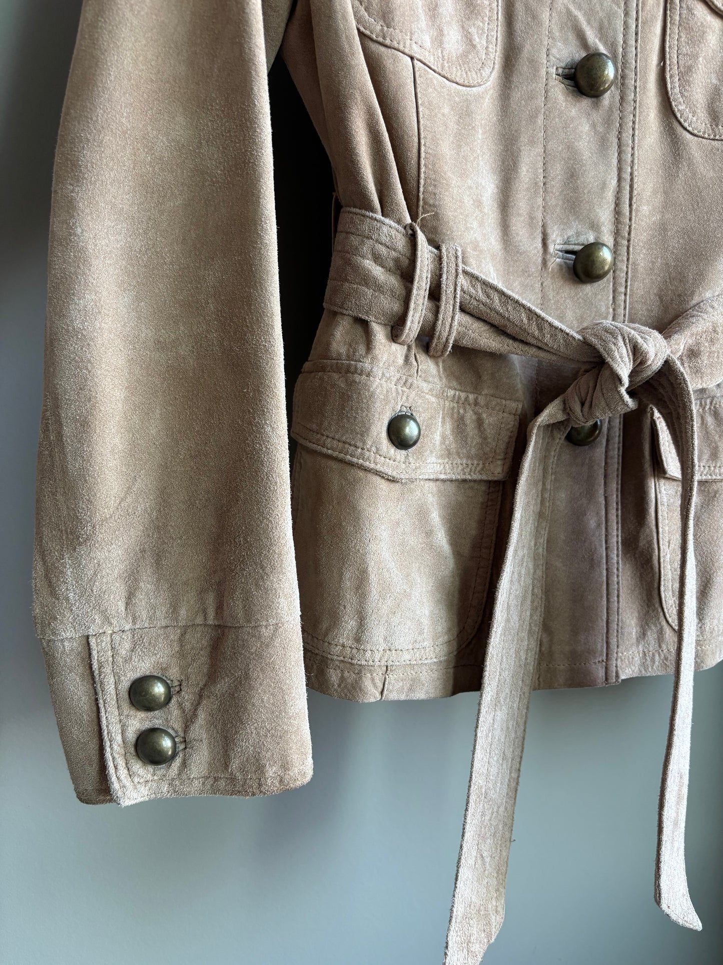 Modern Vintage Sand Suede Belted Jacket—S