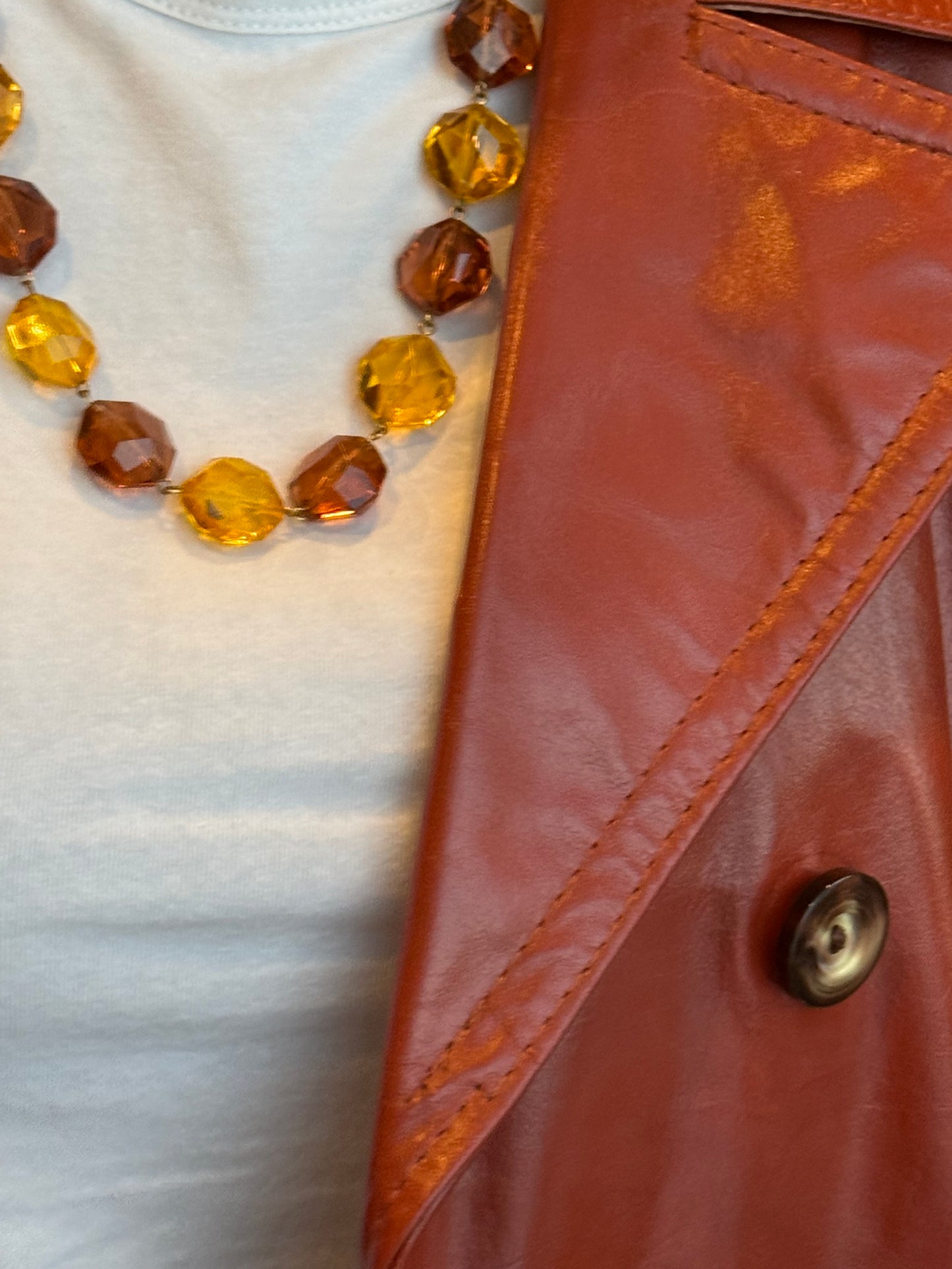 Vintage West Germany Amber Lucite Beaded Necklace – Chunky Faceted Gold & Cognac Tones