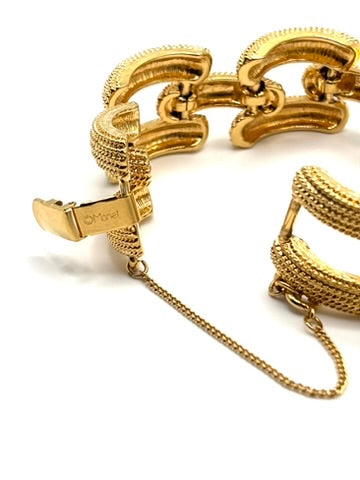 Vintage Monet Wide Textured Link Bracelet