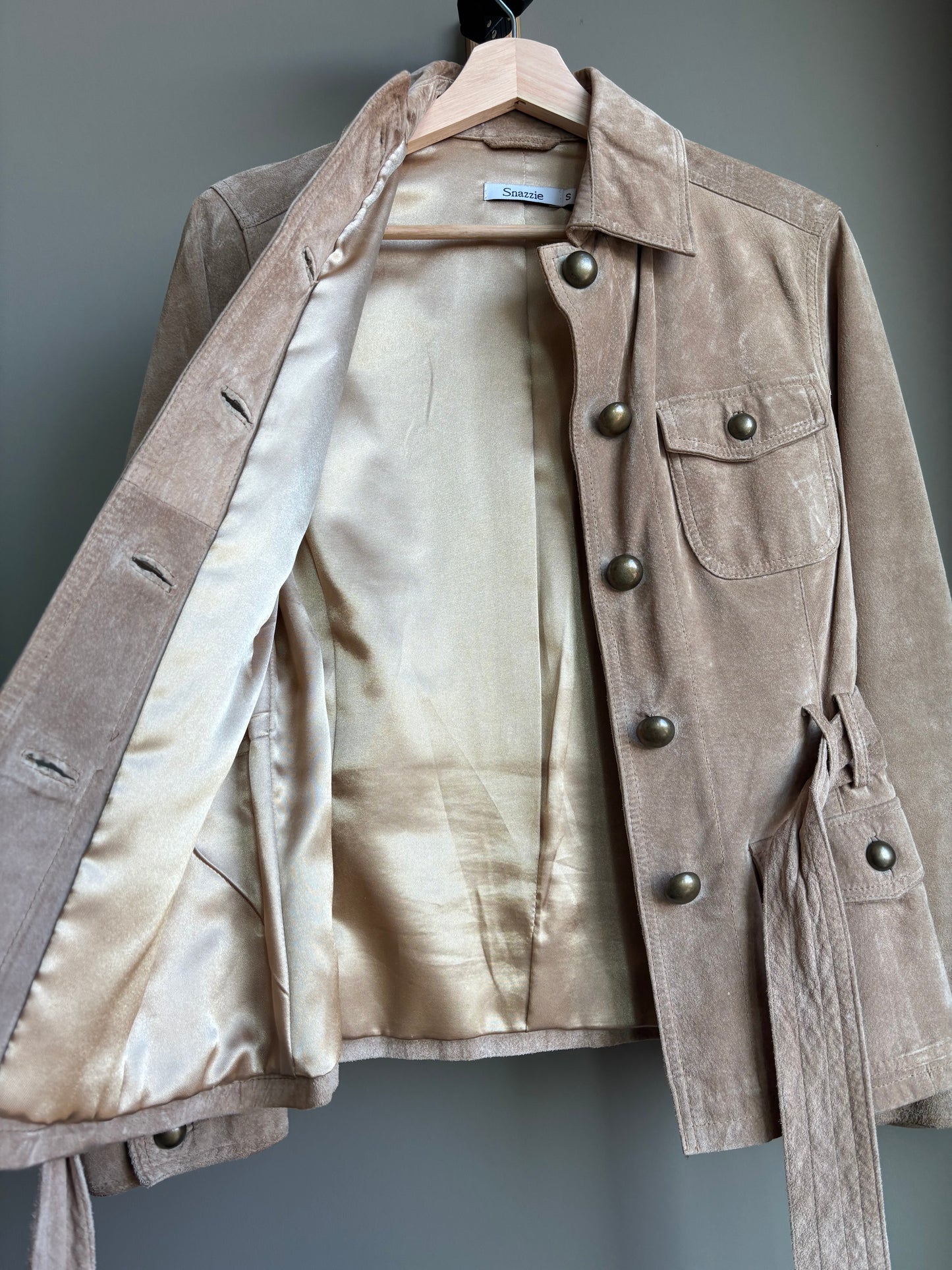 Modern Vintage Sand Suede Belted Jacket—S