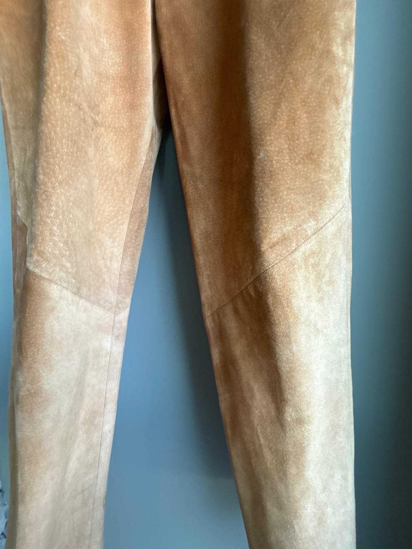 Suede Trouser Pants— Cognac Brown, Paneled Leg