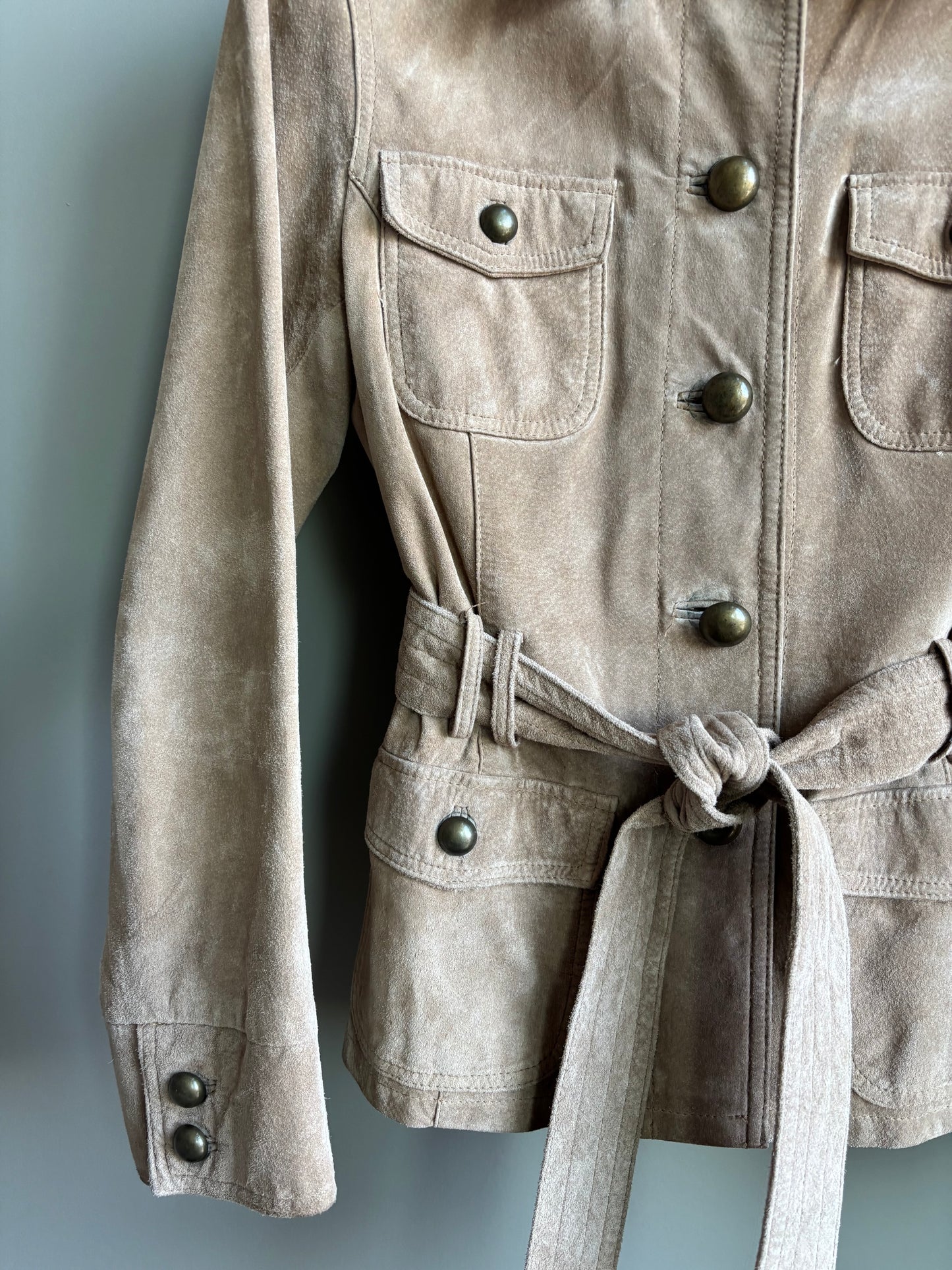 Modern Vintage Sand Suede Belted Jacket—S