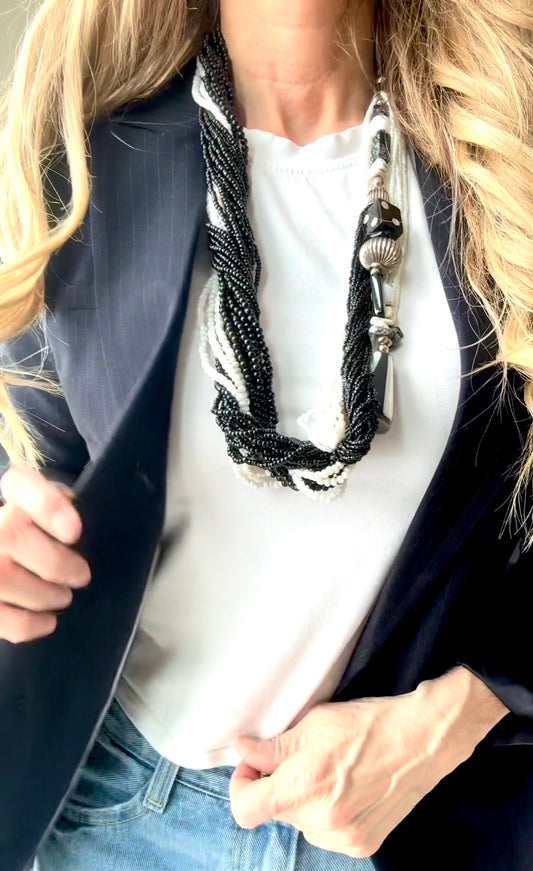 80’s Chunky Statement Domino Necklace Glass Beads—Studio Artist