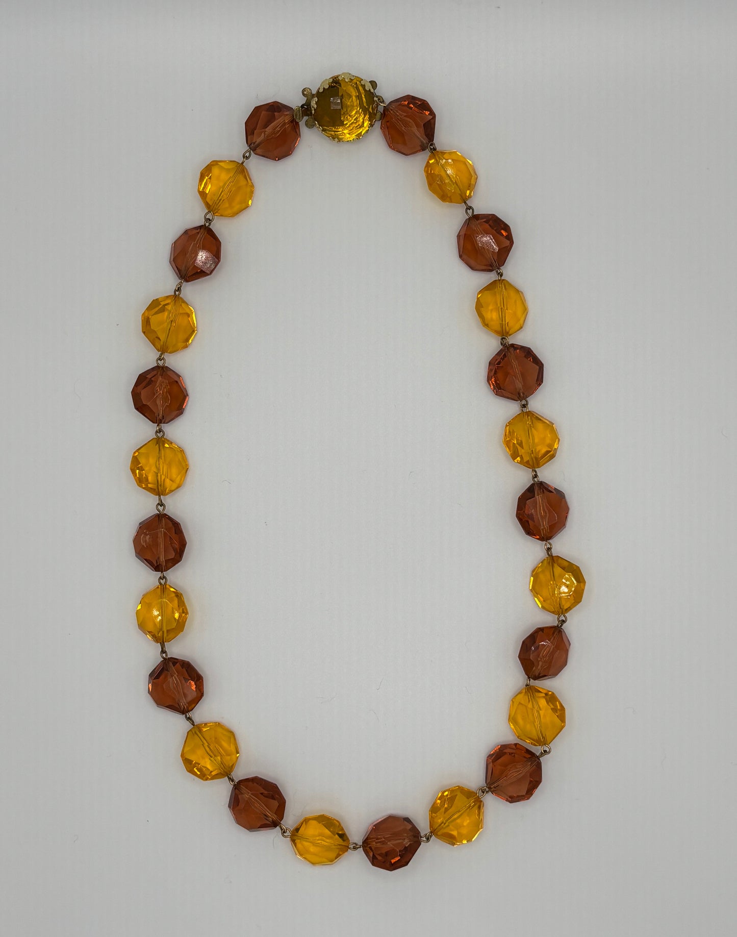 Vintage West Germany Amber Lucite Beaded Necklace – Chunky Faceted Gold & Cognac Tones