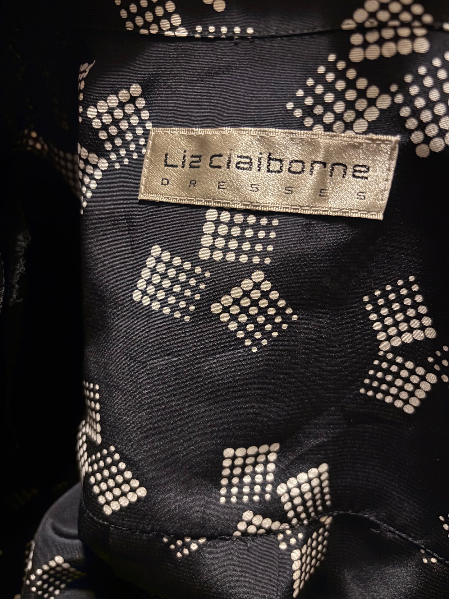 Vintage Claiborne Button-Down Fit & Flare Shirt Dress With Full Skirt — Offset Geometric Pattern–Sz 10
