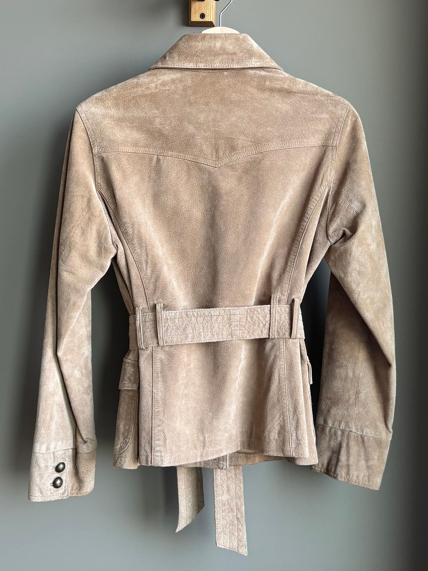 Modern Vintage Sand Suede Belted Jacket—S
