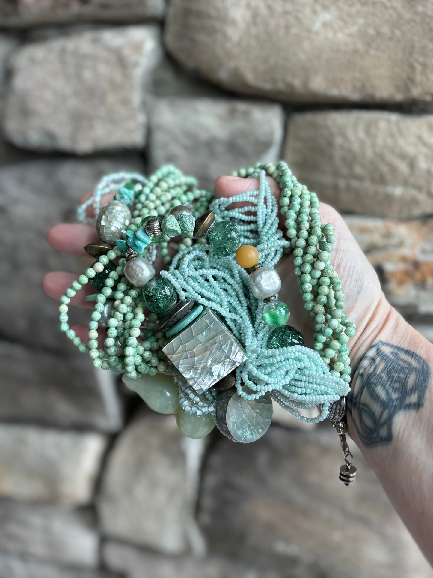 80’s Vintage SeaFoam Green Geometric Beaded Necklace—Studio Artist