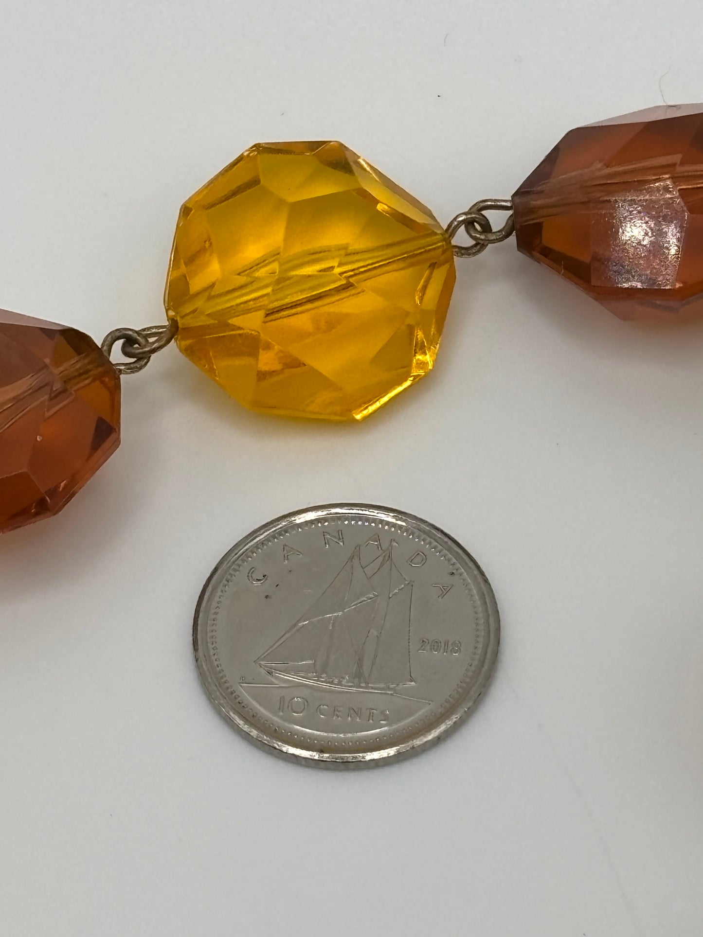 Vintage West Germany Amber Lucite Beaded Necklace – Chunky Faceted Gold & Cognac Tones
