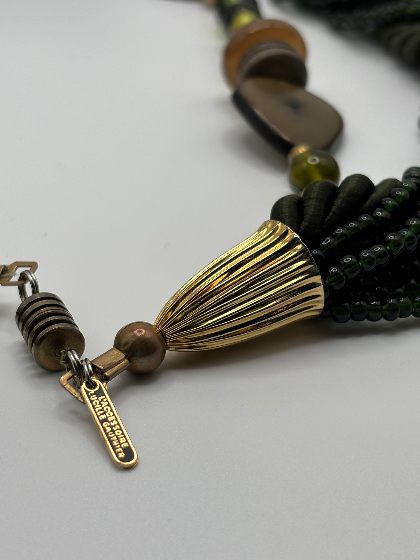 80’s Chunky Statement Necklace Jasper Green Glass Beads—Studio Artist