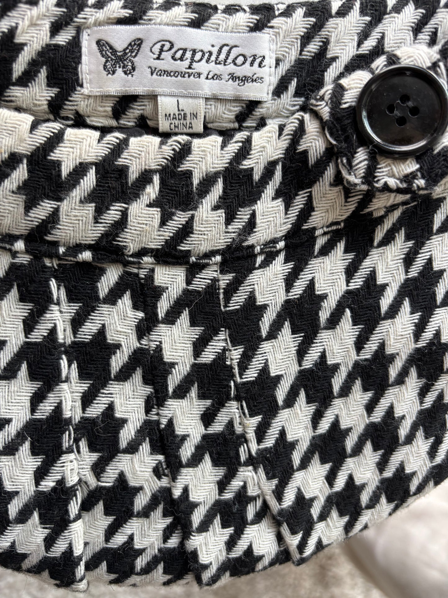 Houndstooth Shift Dress — Black & White Textured Wool Blend — Size L