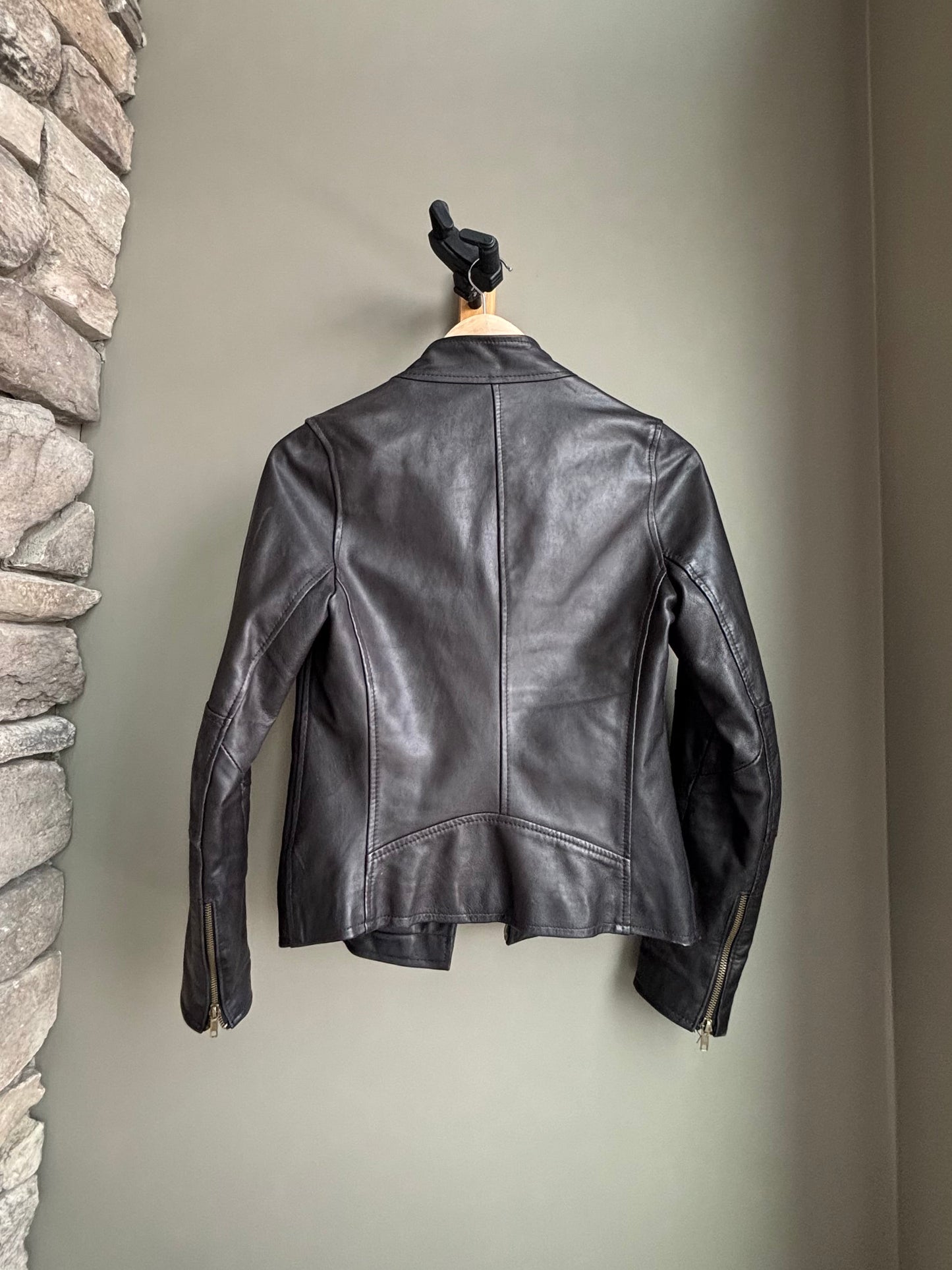 Black Leather Moto Jacket—Vintage Cropped Fit