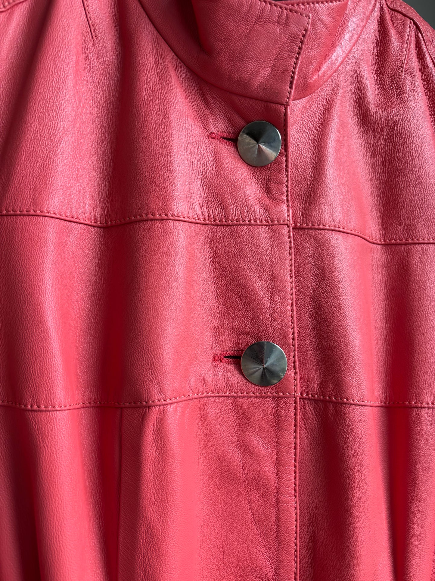 Vintage Ramses Leather Dress Coat—Flamingo Pink, Belted—M