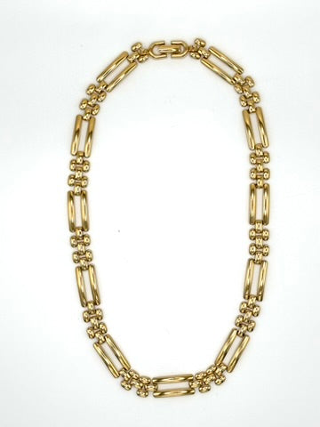 Vintage Monet Gold Tone Panther Bar & Bead Link Collar Necklace | Statement Chain