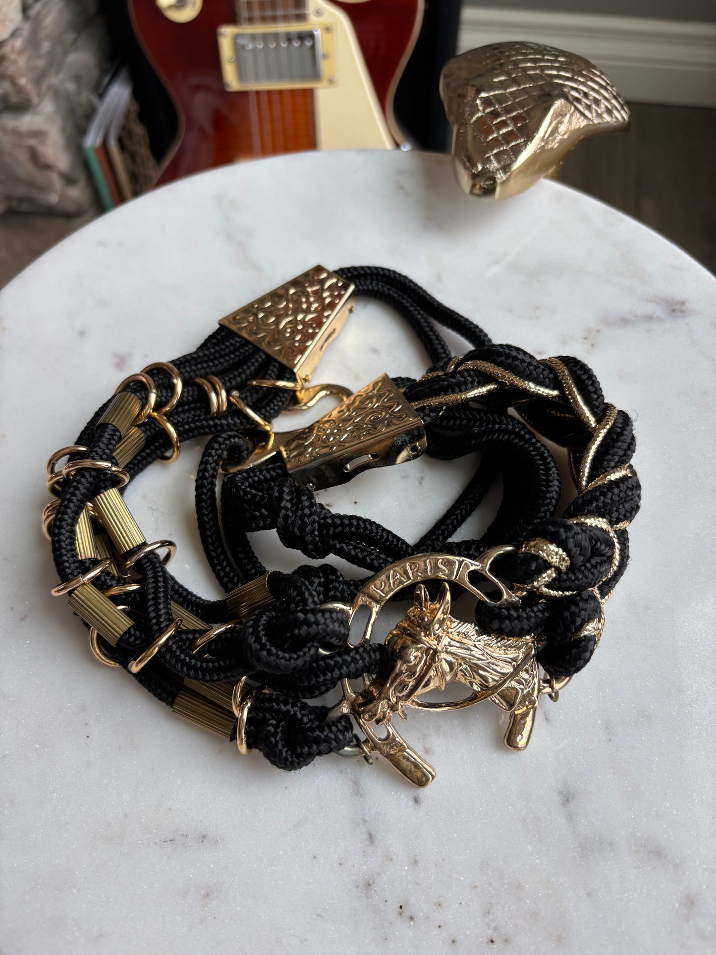 Equine Gold Tone Belt — Vintage Hardware, Black Cord—1980’s