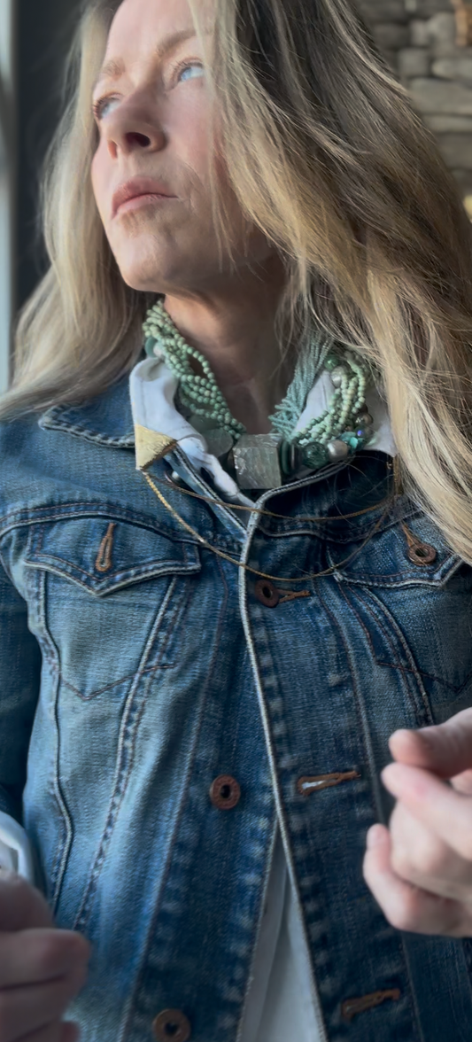 80’s Vintage SeaFoam Green Geometric Beaded Necklace—Studio Artist