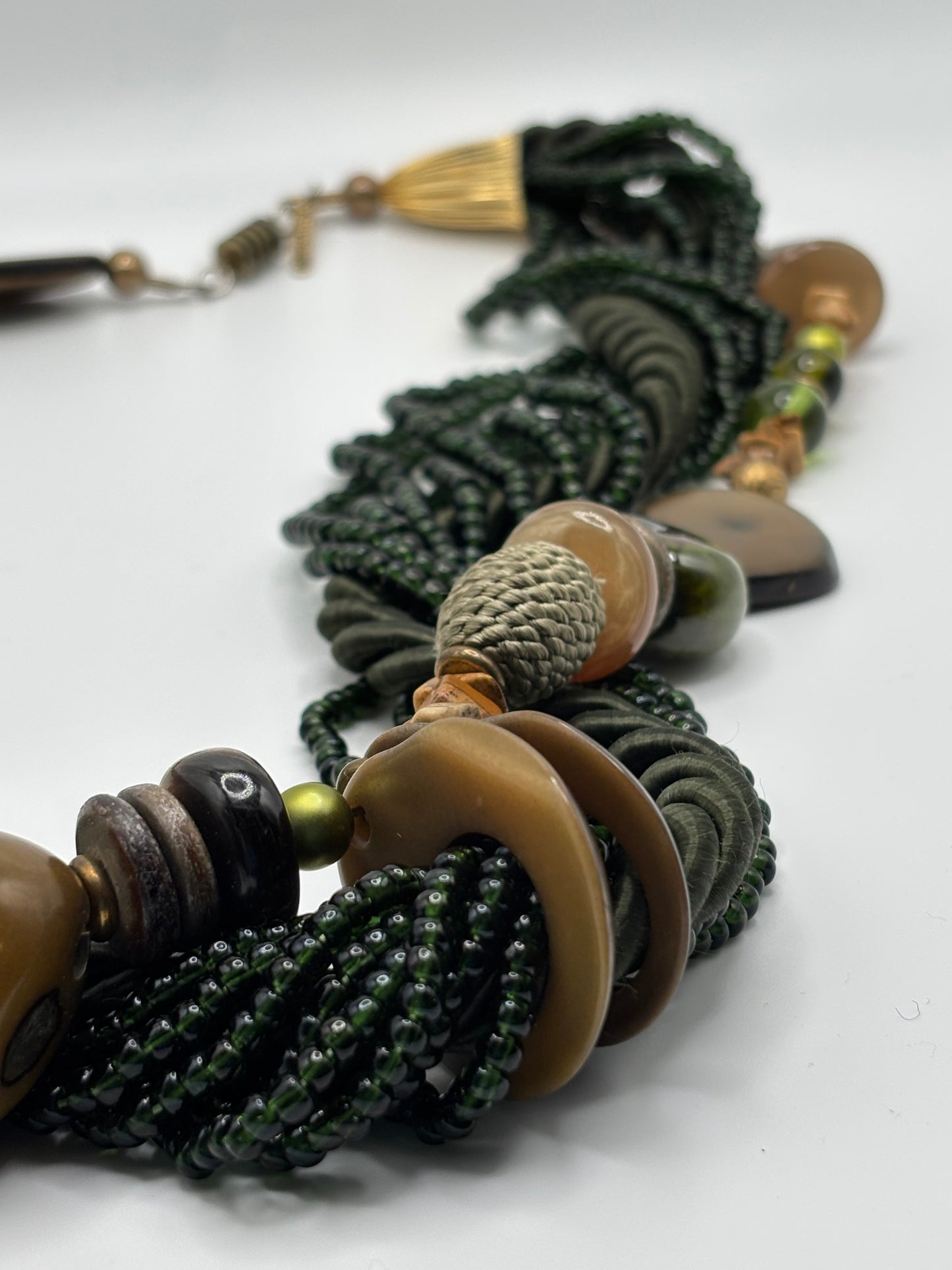 80’s Chunky Statement Necklace Jasper Green Glass Beads—Studio Artist