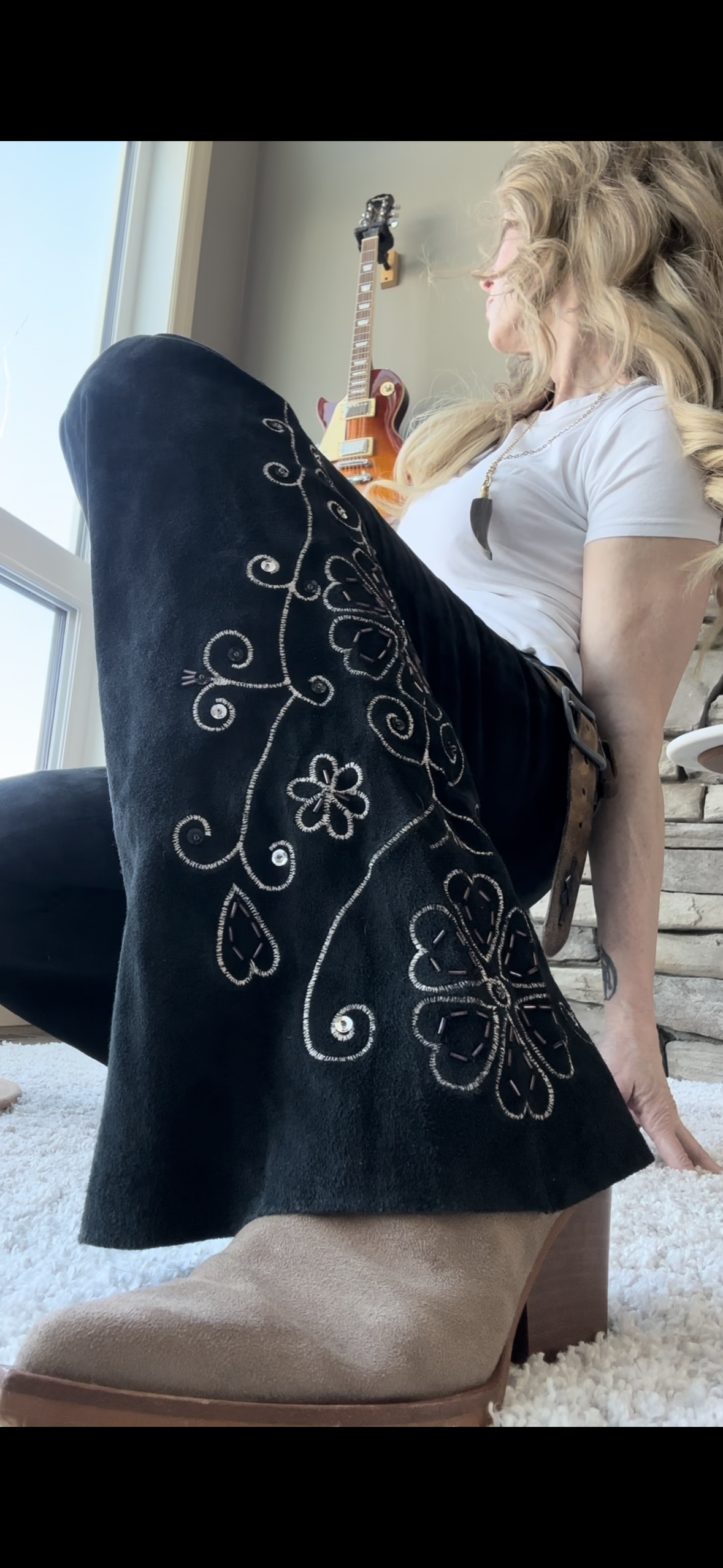 Vintage Suede Western Bell Bottom Pant — Beads, Sequins, Stitching
