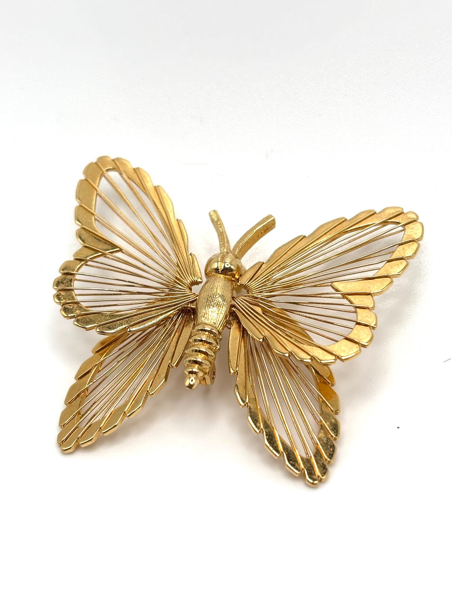 Vintage Monet Openwork Butterfly Brooch — Fine Line Gold Tone