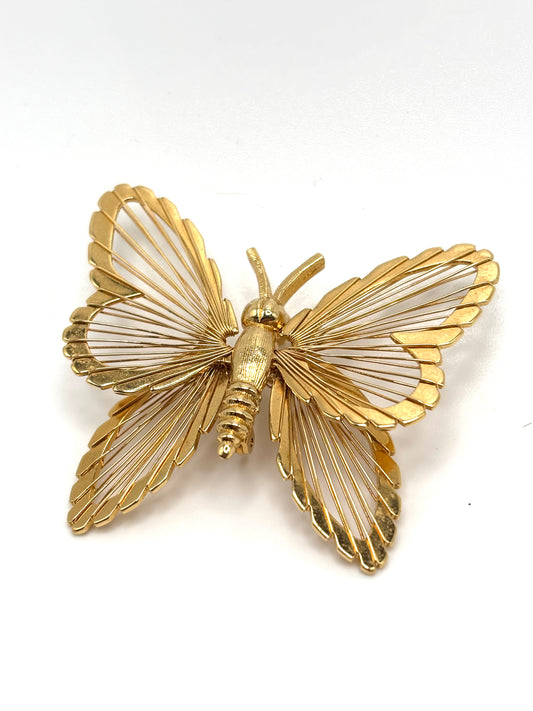 Vintage Monet Openwork Butterfly Brooch — Fine Line Gold Tone