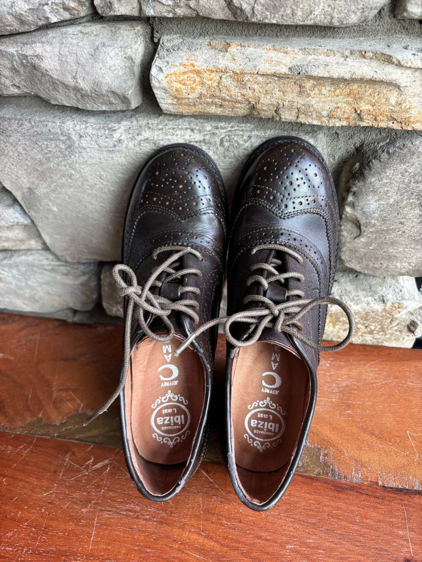 Genuine Leather Lace-up Oxford Brogue Heels—7