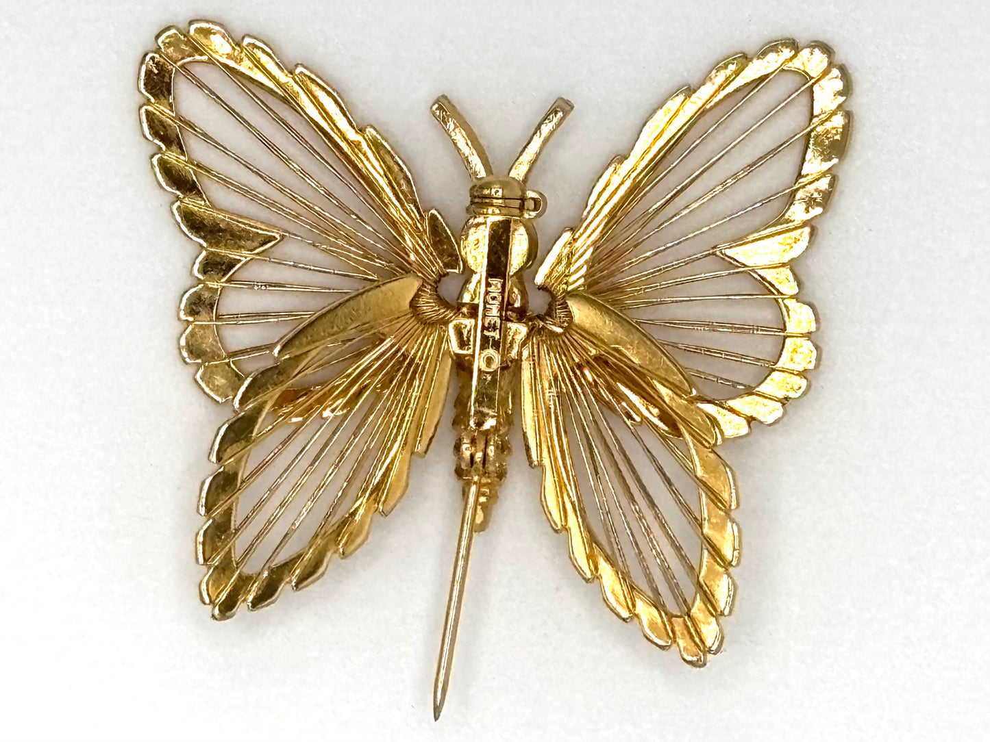 Vintage Monet Openwork Butterfly Brooch — Fine Line Gold Tone