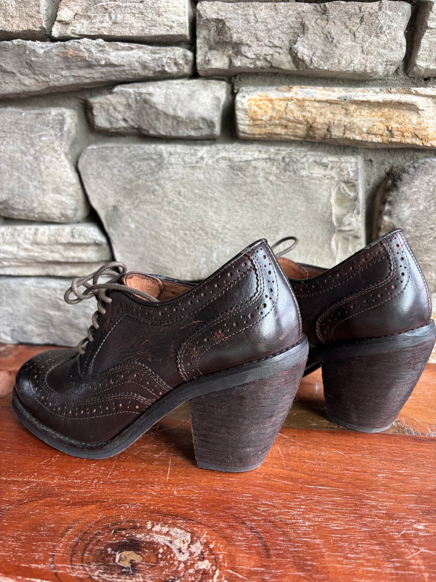 Genuine Leather Lace-up Oxford Brogue Heels—7