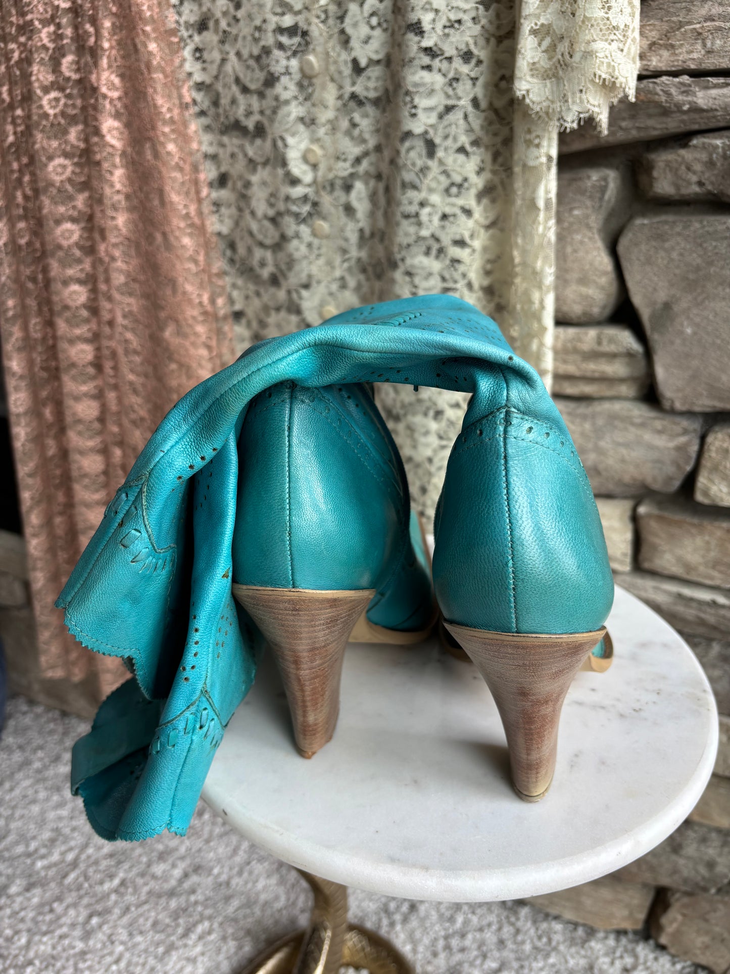 Vintage Western Leather Boots – Ladies size 10 —Turquoise colour