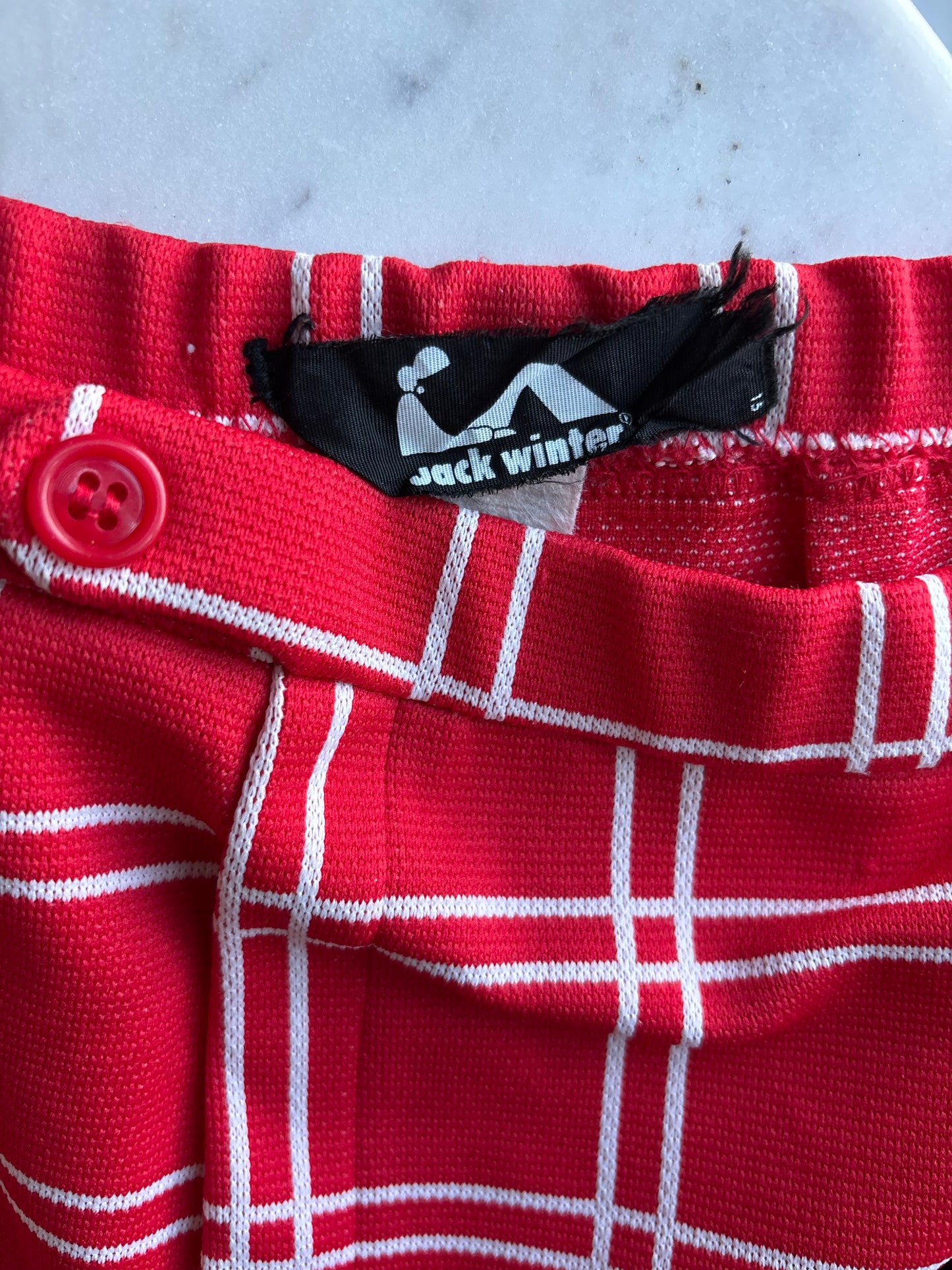 70s Cropped Trousers — Red Windowpane Plaid Checker Pants— S/XS