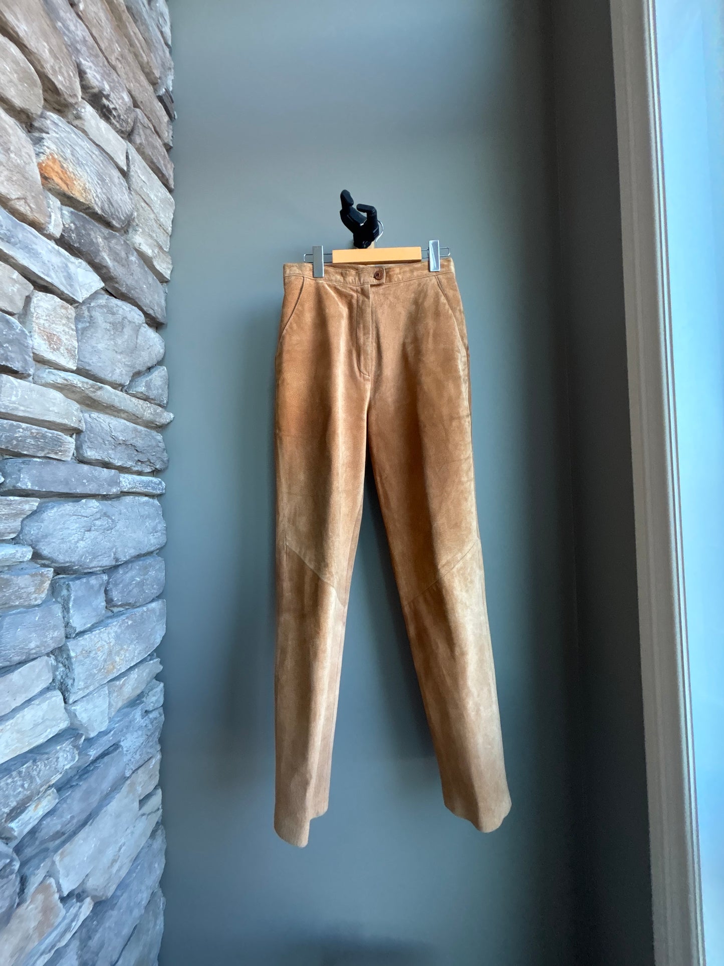 Suede Trouser Pants— Cognac Brown, Paneled Leg