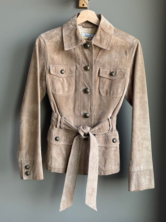 Modern Vintage Sand Suede Belted Jacket—S