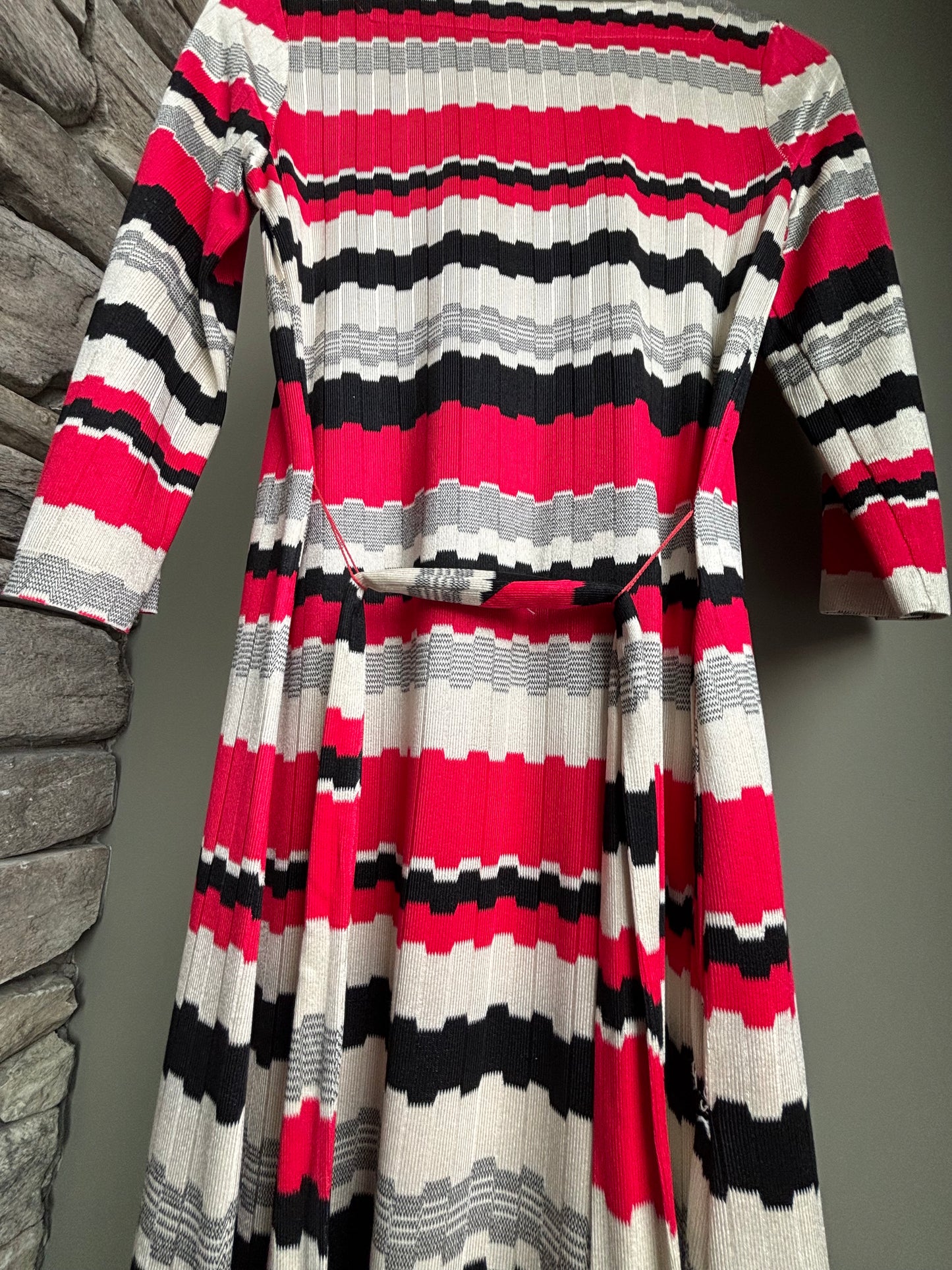 Vintage Mod Stripe Knit Maxi Belted Dress—XS