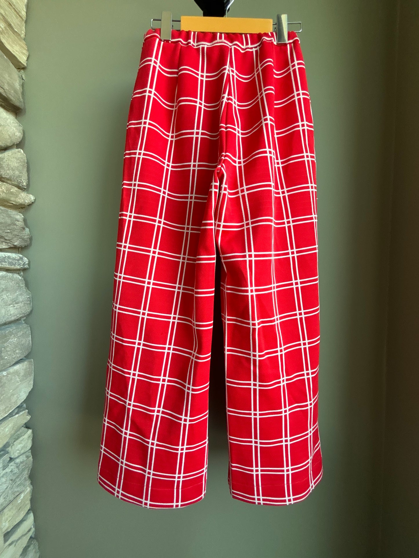 70s Cropped Trousers — Red Windowpane Plaid Checker Pants— S/XS