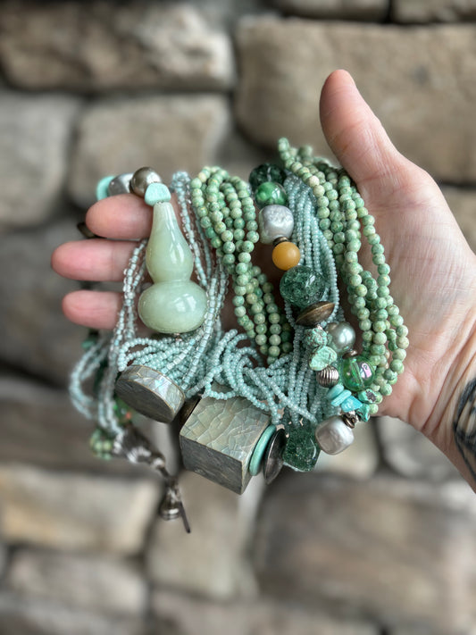 80’s Vintage SeaFoam Green Geometric Beaded Necklace—Studio Artist
