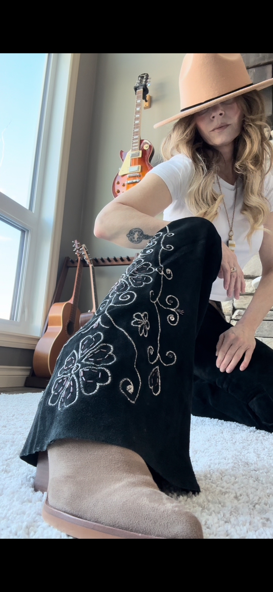 Vintage Suede Western Bell Bottom Pant — Beads, Sequins, Stitching