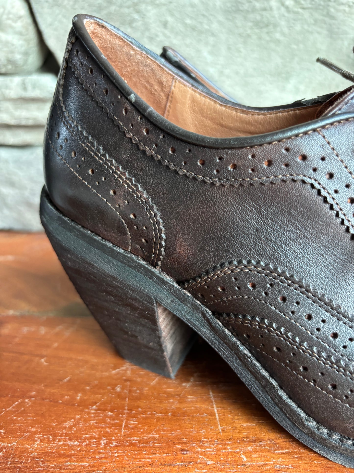 Genuine Leather Lace-up Oxford Brogue Heels—7