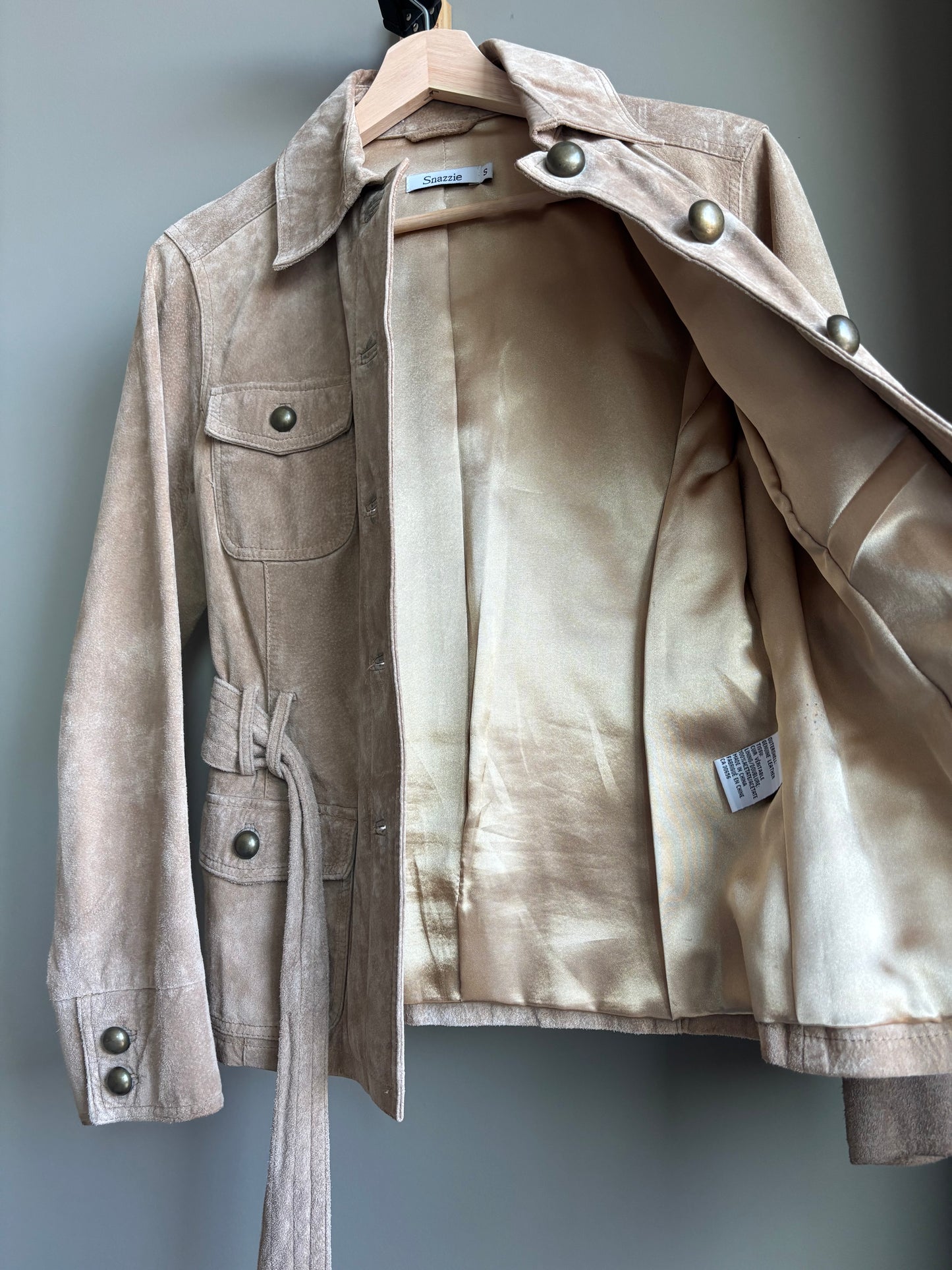 Modern Vintage Sand Suede Belted Jacket—S