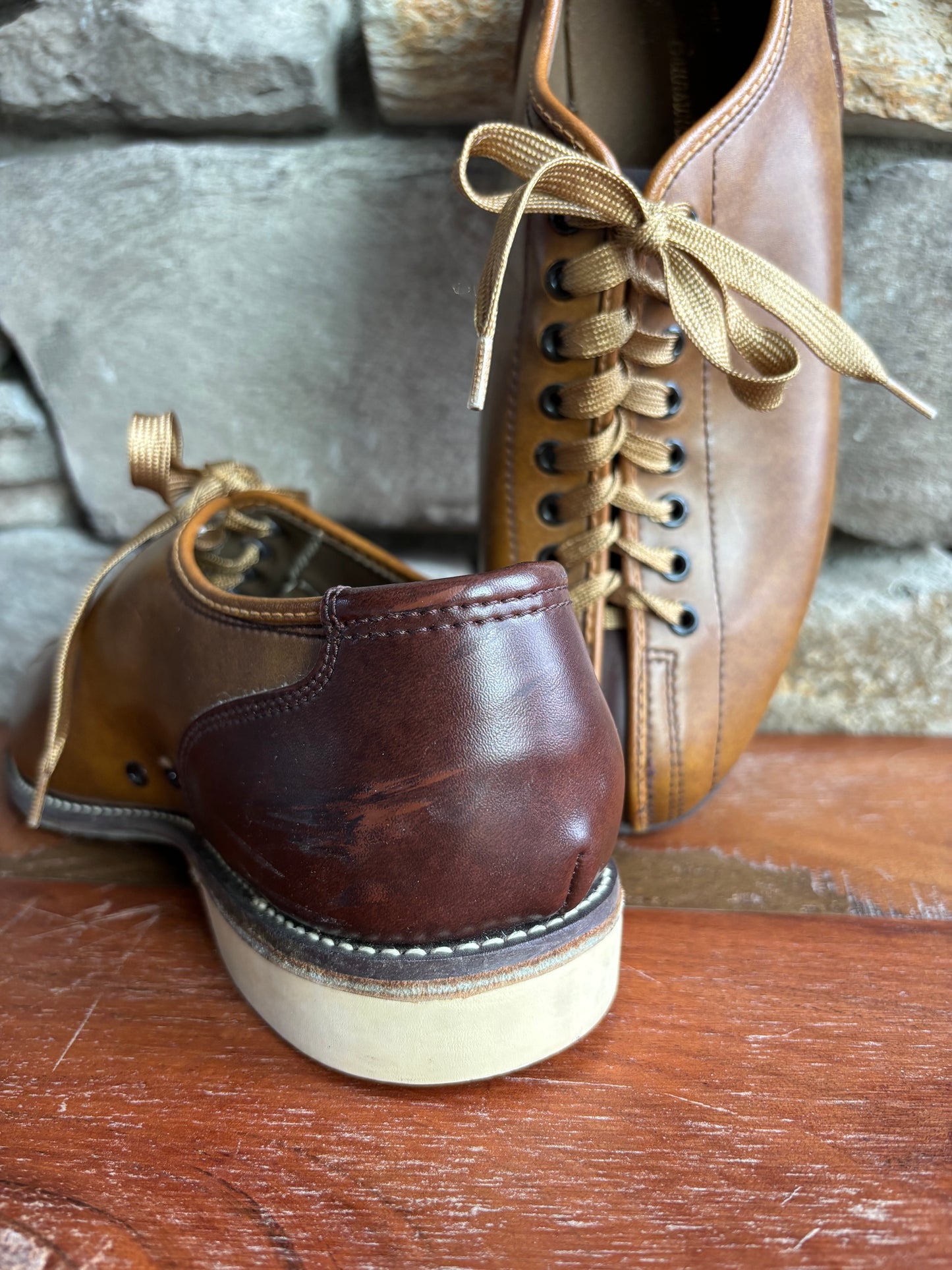 Vintage Brunswick Bowling Shoes — Two-Tone Cognac & Espresso, Split Toe, Size 9 menswear