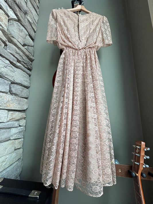 Vintage Lace Dress — Soft Blush Heirloom Bridal, Puff Sleeve Fit & Flare