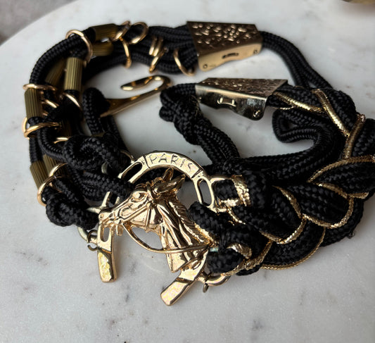 Equine Gold Tone Belt — Vintage Hardware, Black Cord—1980’s