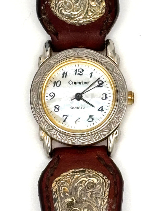 Vintage Western Watch – Engraved Hardware & Leather Belt Band with Buckle Closure