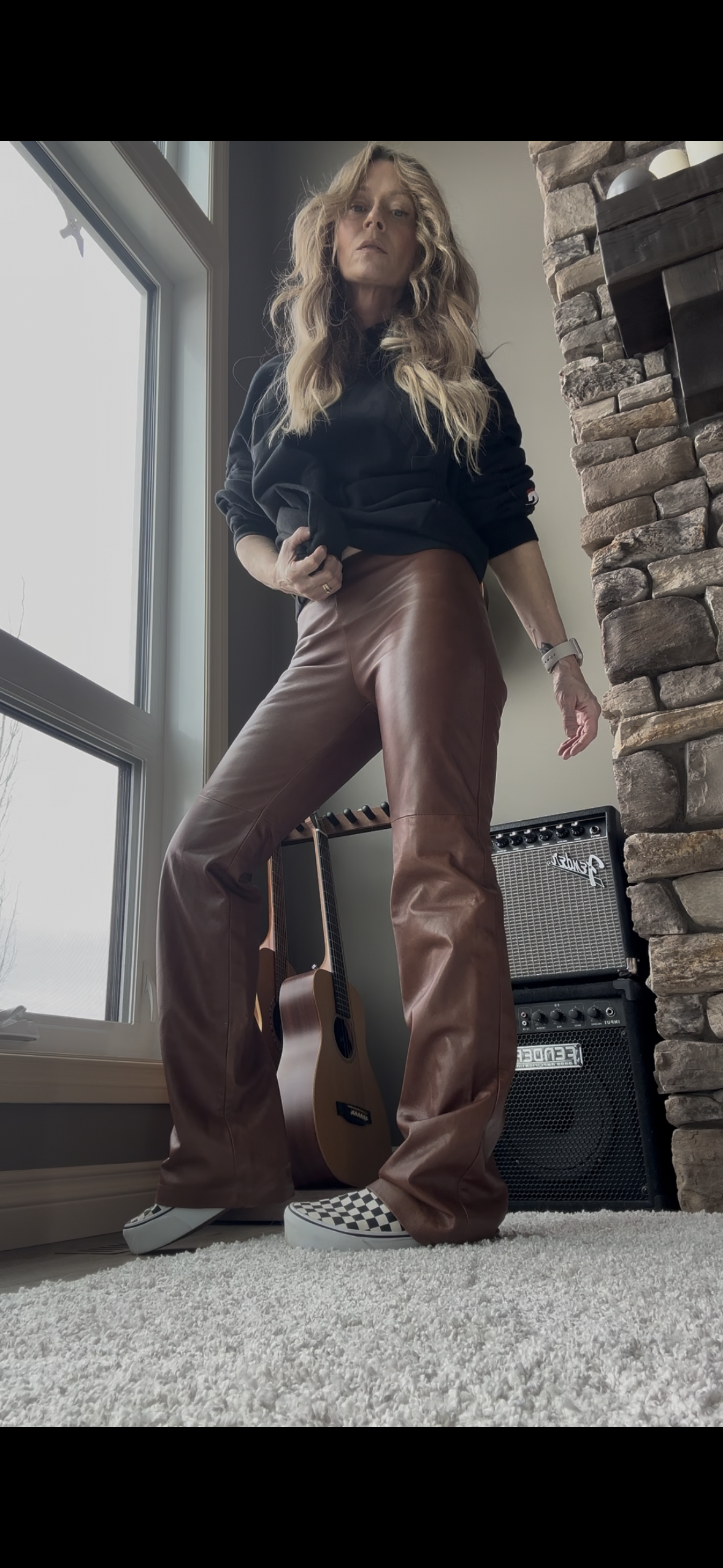 Vintage Cognac Brown Leather BootCut Pants