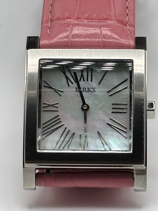Henry Birks & Sons Square Mother-of-Pearl Dial Wrist Watch With Box – Pink Leather Alligator Print Strap