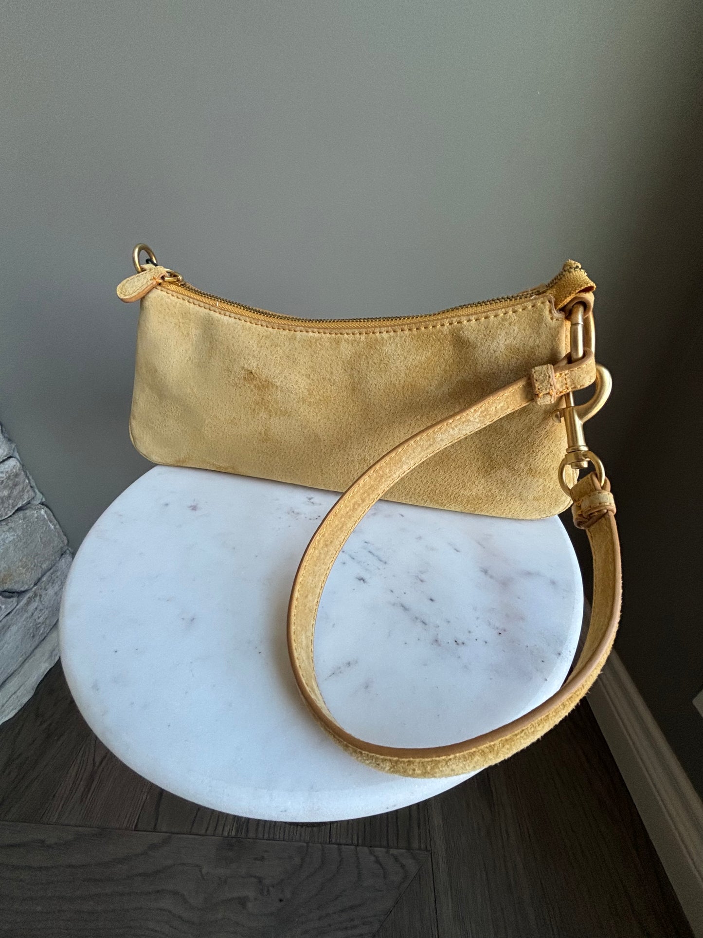Suede & Leather Wristlet to Shoulder Bag — Butter Yellow