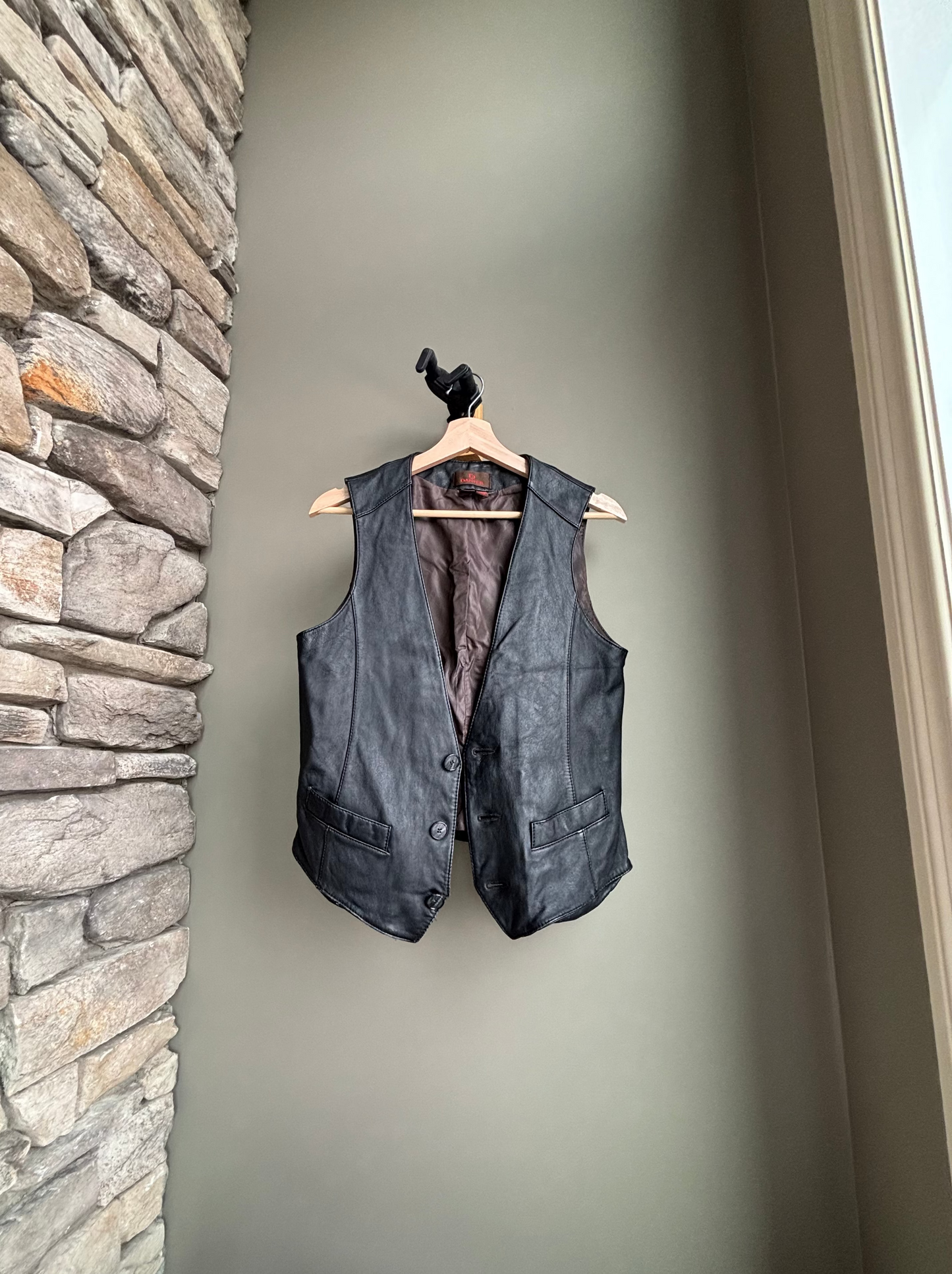 Vintage Danier Black Leather Vest XS