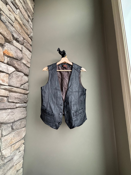 Vintage Danier Black Leather Vest XS