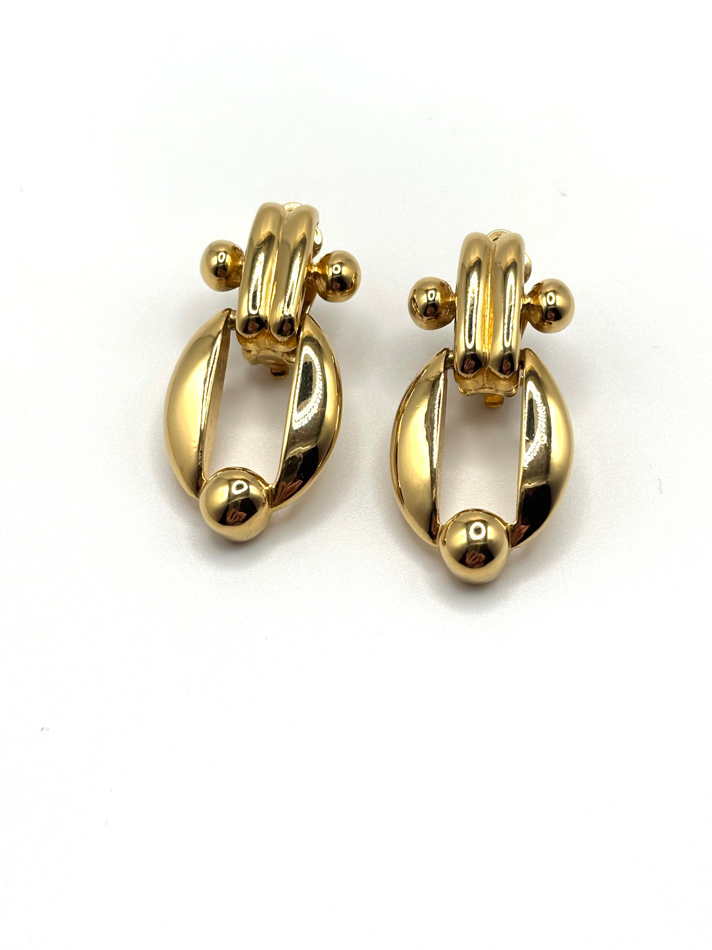 Vintage Vendôme Gold Tone Clip-On Earrings | Polished Oval Drop Statement