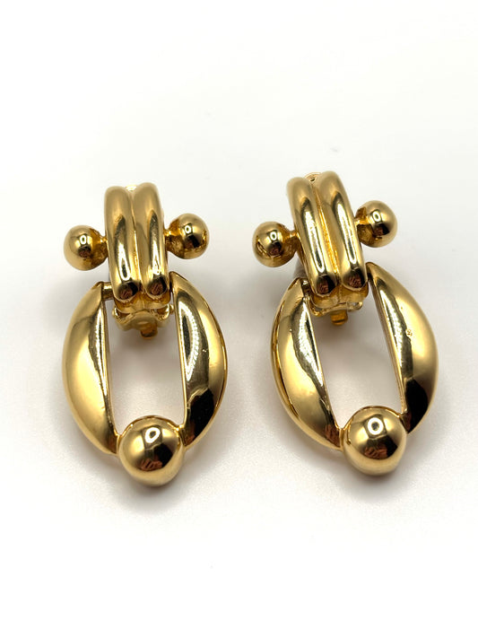 Vintage Vendôme Gold Tone Clip-On Earrings | Polished Oval Drop Statement