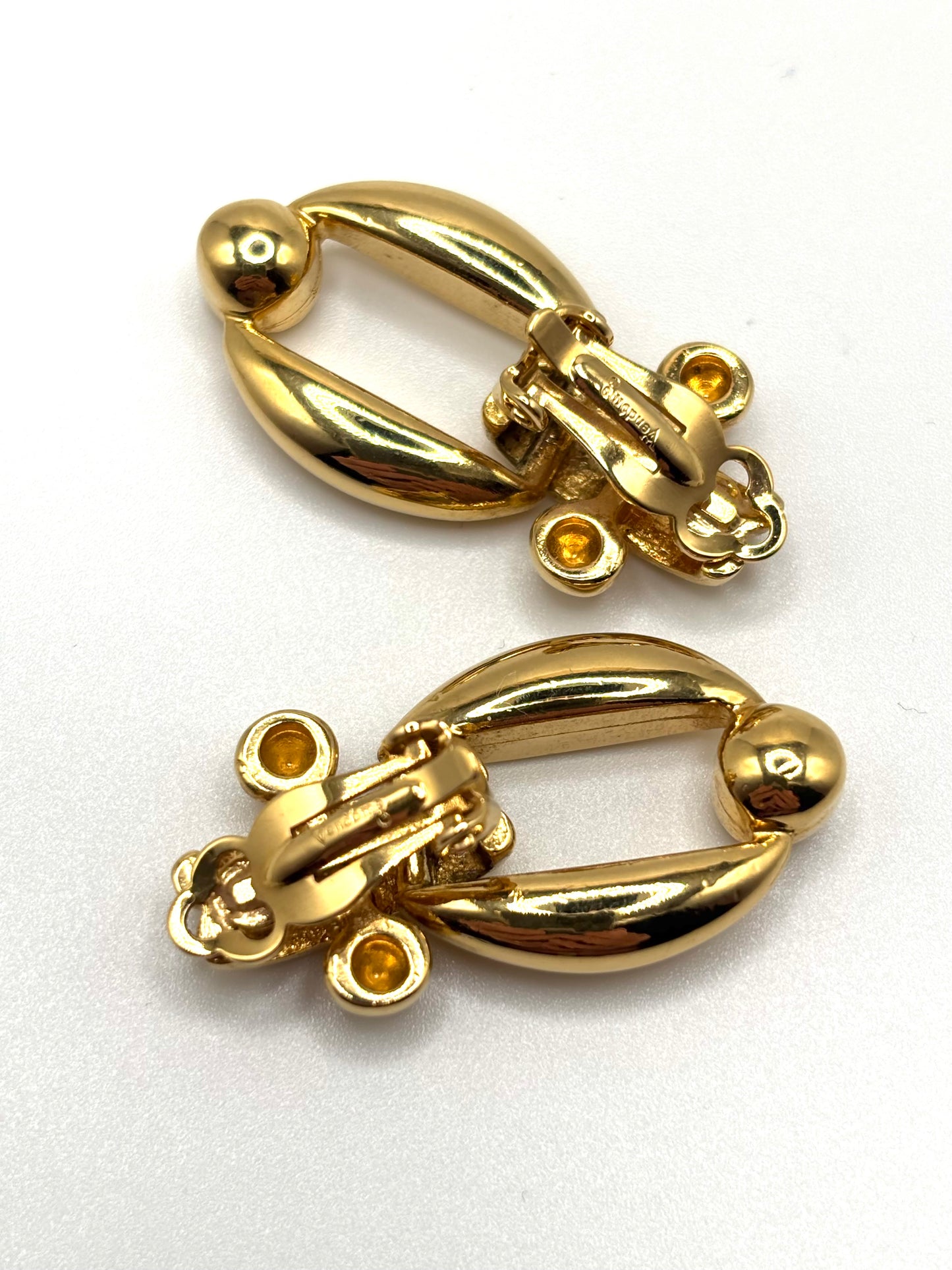 Vintage Vendôme Gold Tone Clip-On Earrings | Polished Oval Drop Statement