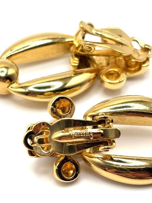 Vintage Vendôme Gold Tone Clip-On Earrings | Polished Oval Drop Statement