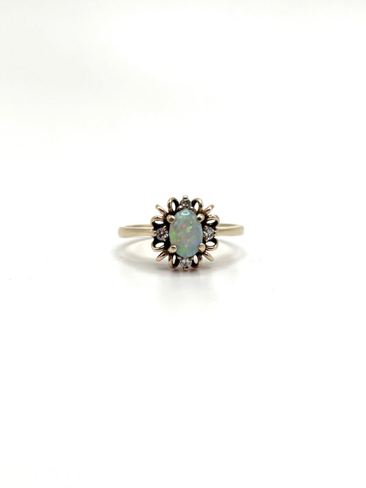 Vintage Opal & Diamond Cluster Ring - Pre-owned